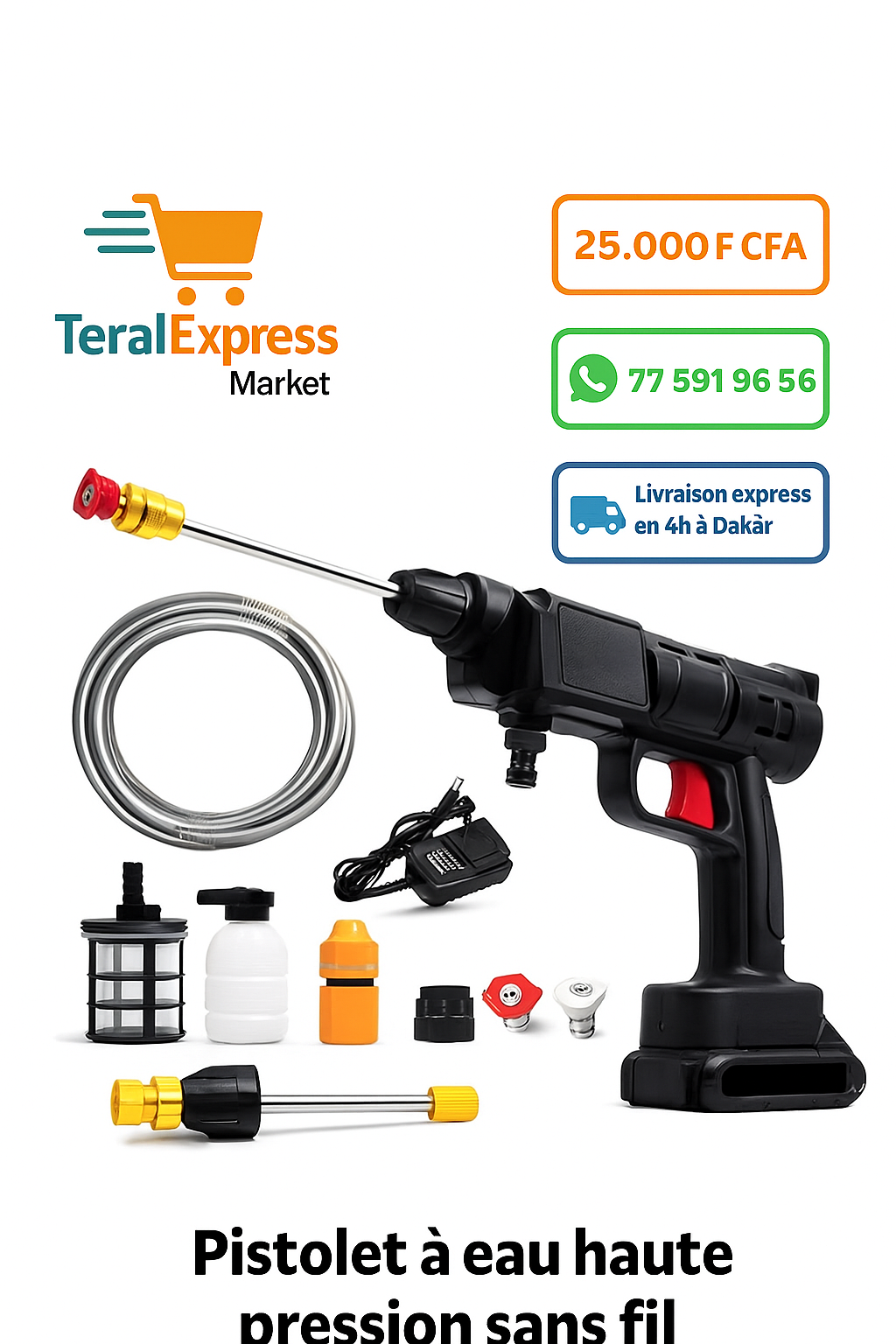 Pistolet à eau haute pression sans fil – Lave-auto portable