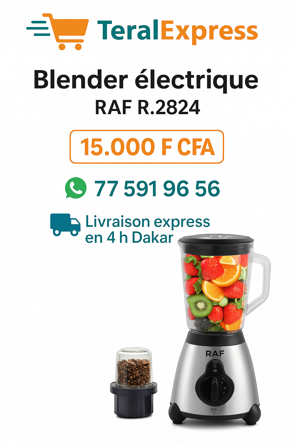 Blender électrique RAF – Puissant, rapide et multifonction