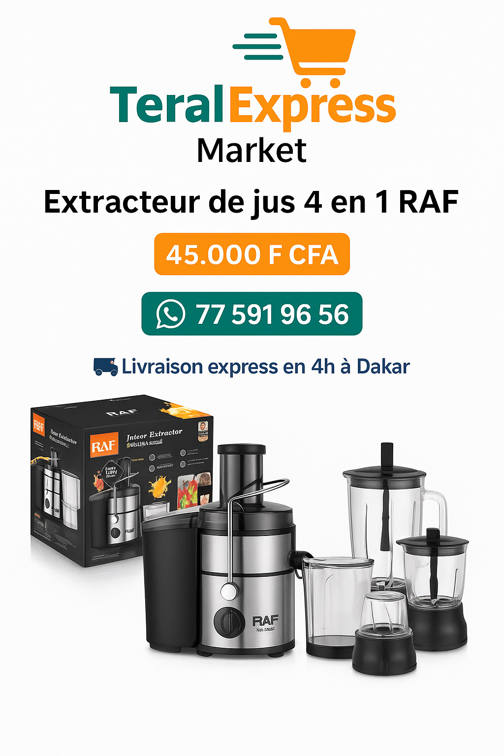 Extracteur de jus 4 en 1 RAF – Puissant, polyvalent et rapide