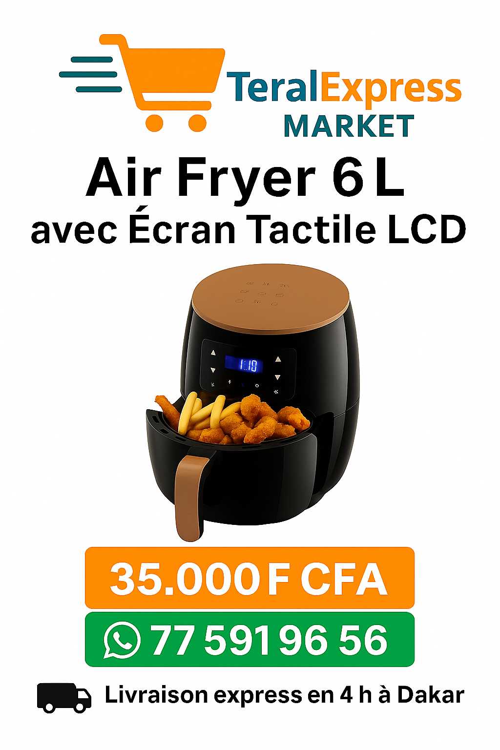 Air fryer 6L avec écran tactile LED