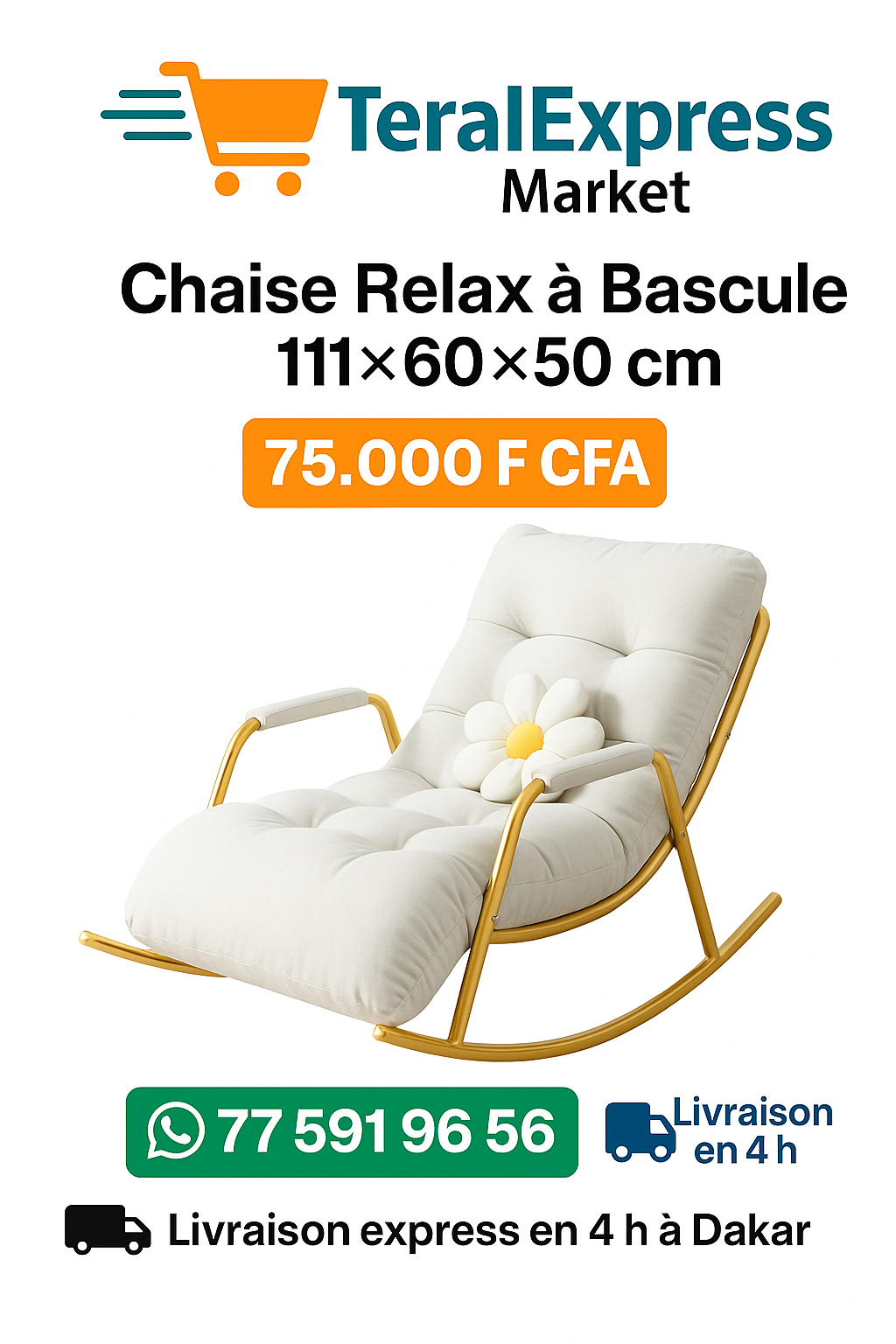 Chaise Relax Luxe à Bascule – 111×60×50 cm