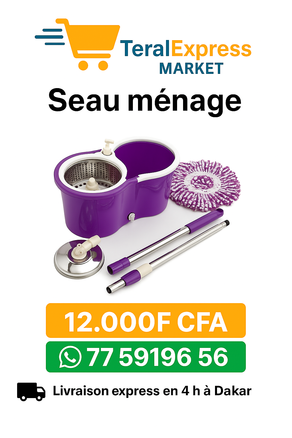 Seau Ménage avec Serpillère Rotative – Haute Qualité