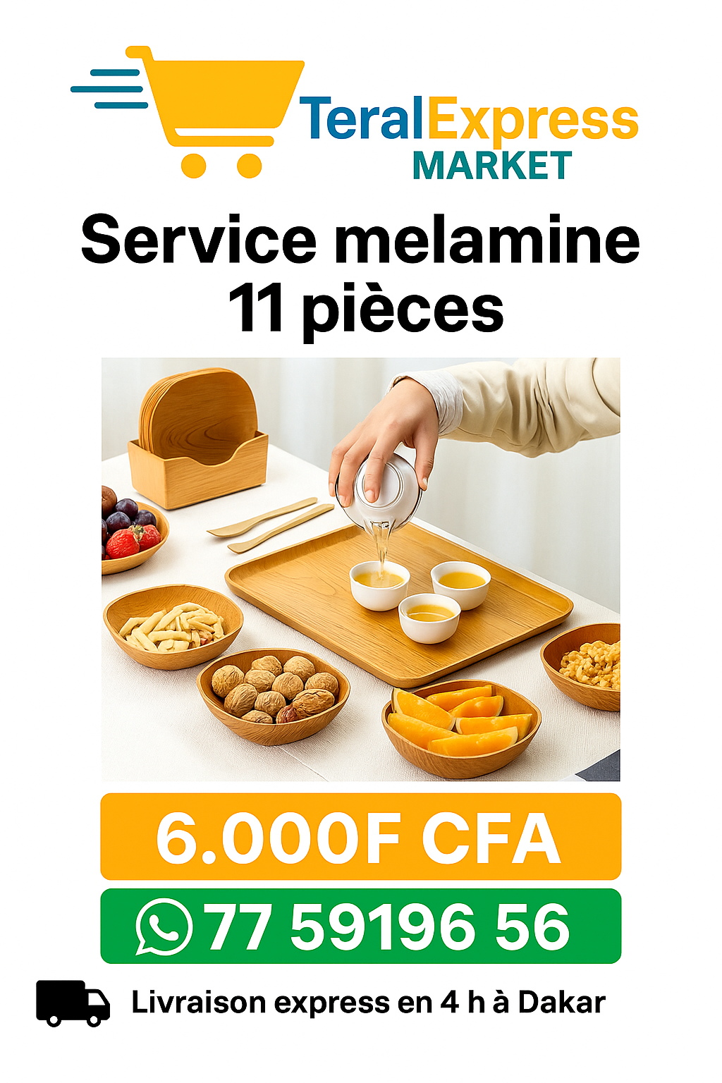 Service de Table 11 Pièces en Mélamine – Élégant & Pratique