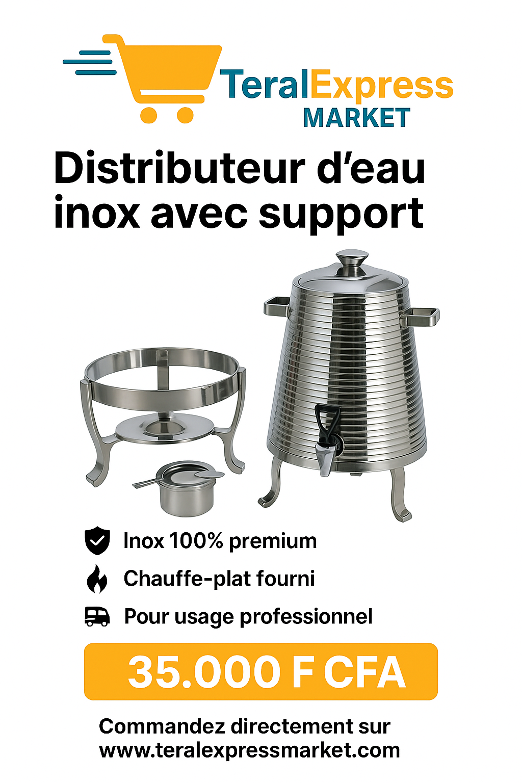 Distributeur d’eau inox avec support – Haute qualité professionnelle