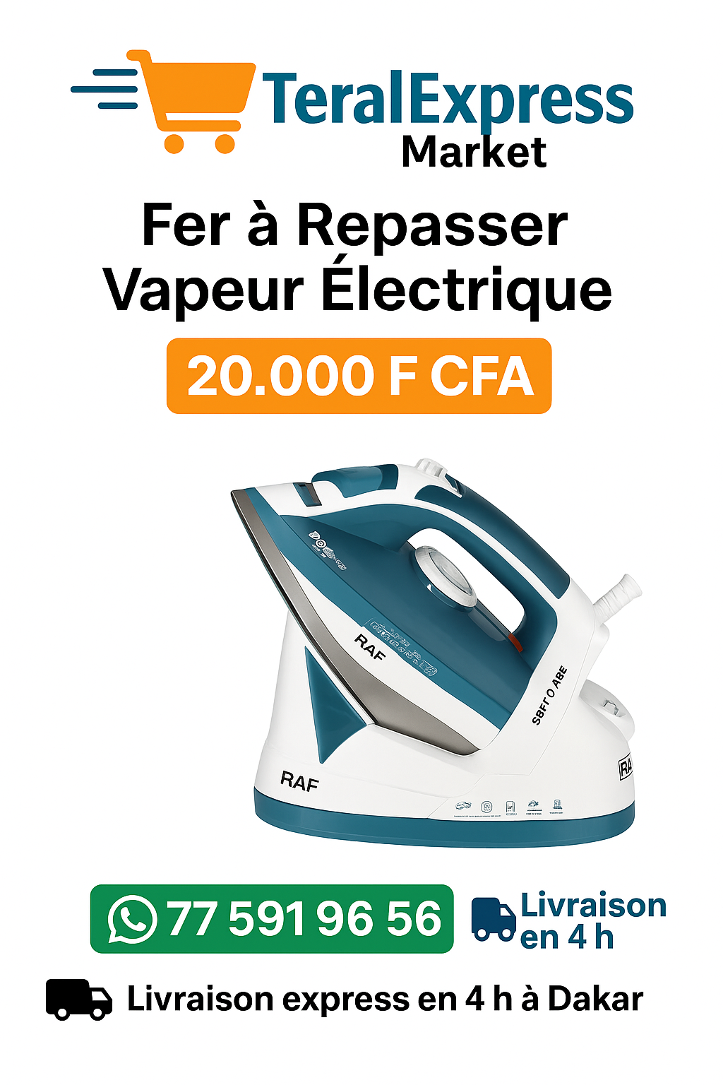 Fer à Repasser Vapeur Électrique RAF – 2600W