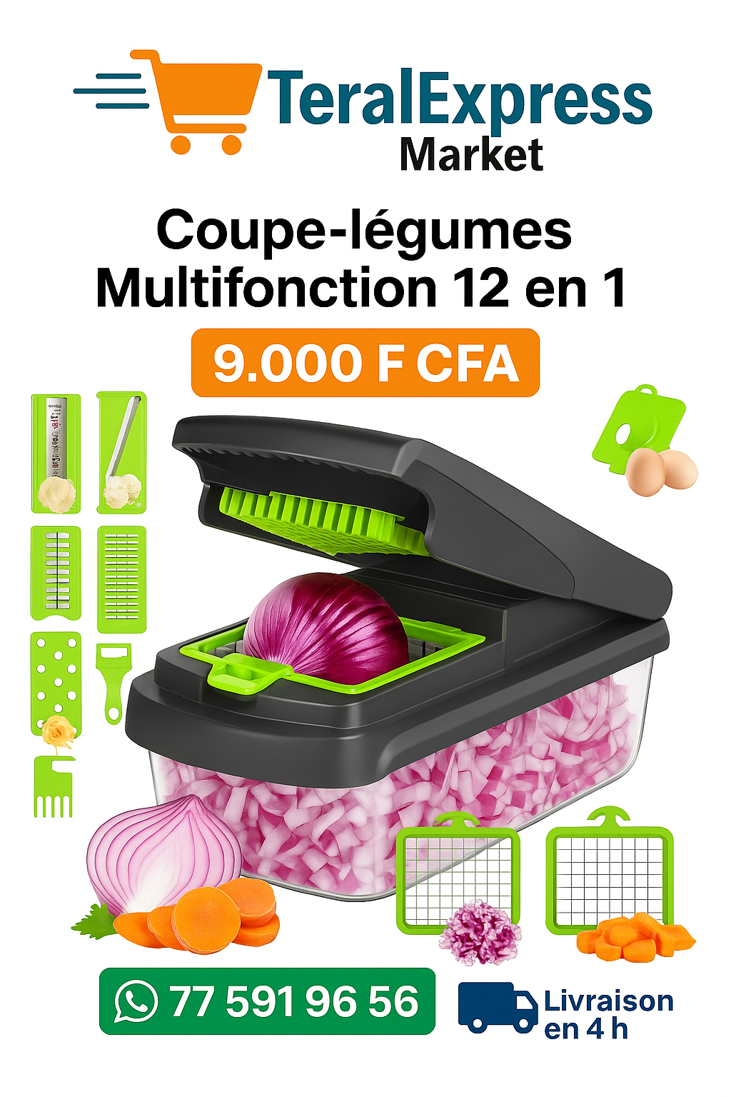 Coupe-légumes Multifonction 12 en 1 – Gain de temps & Découpe parfaite