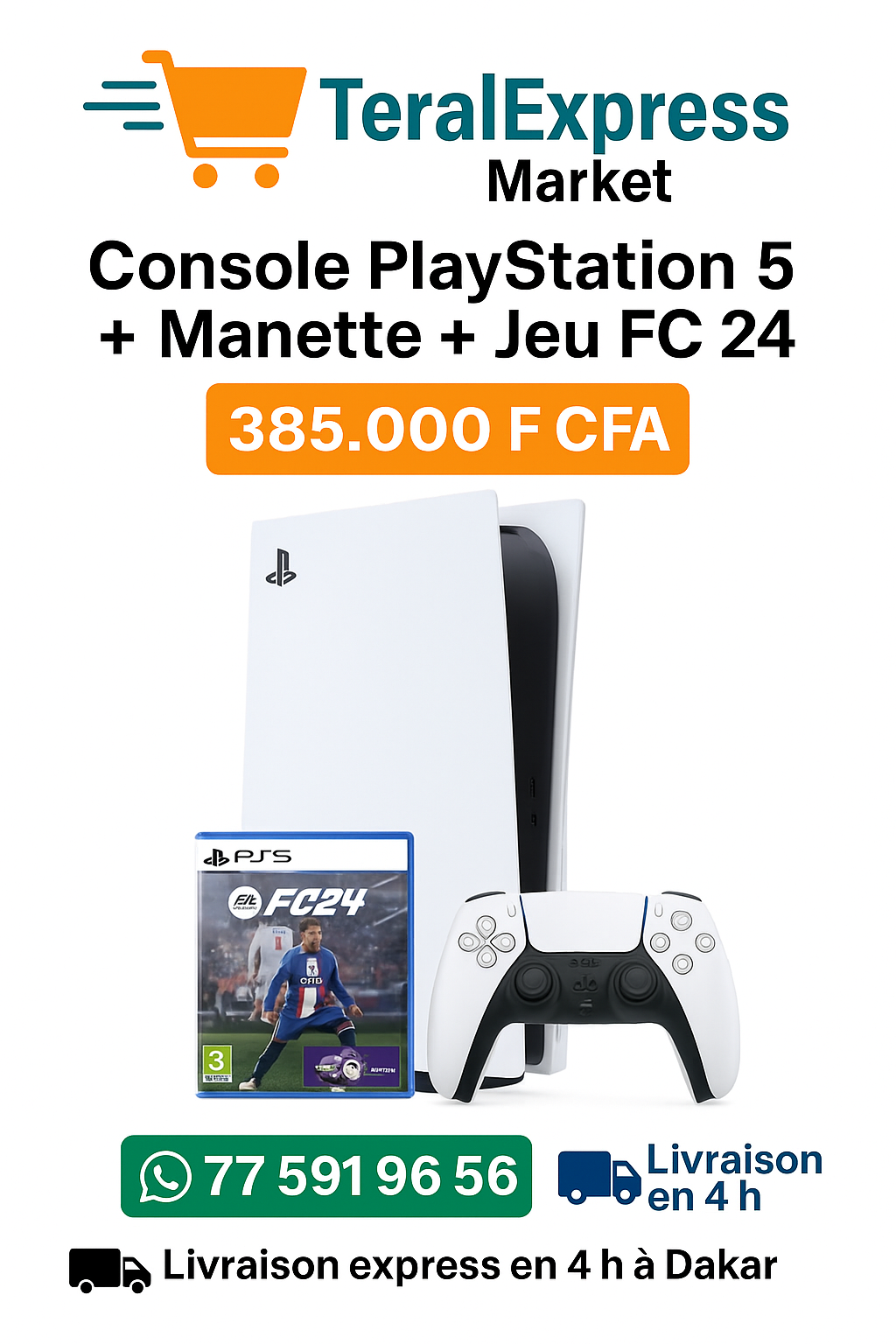 Console PlayStation 5 + Manette + Jeu FC 24 – Performance Nouvelle Génération