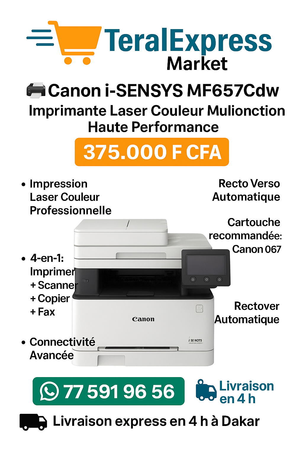 Canon i-SENSYS MF657Cdw – Imprimante Laser Couleur Multifonction Haute Performance