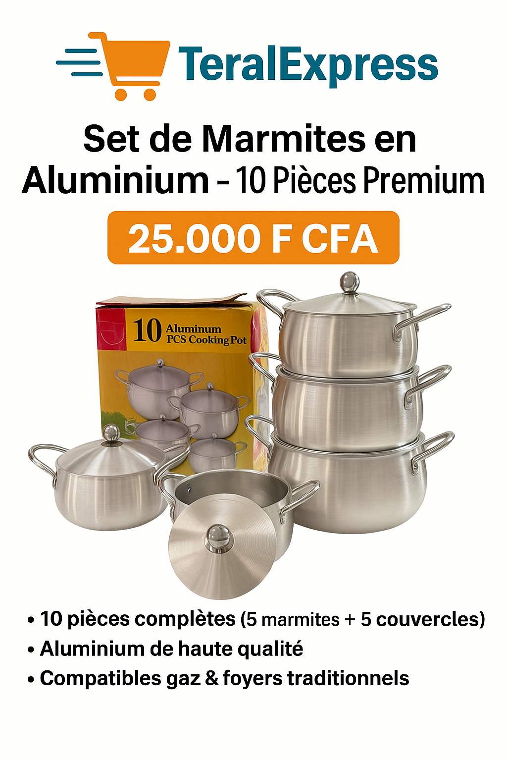 Set de Marmites en Aluminium – 10 Pièces Premium