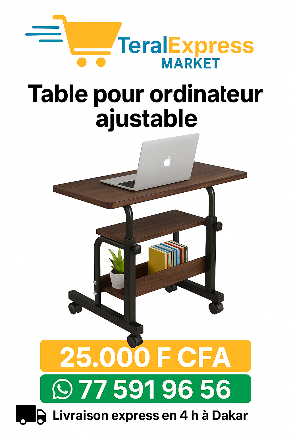Table pour ordinateur ajustable - Dimension 60x40x90cm