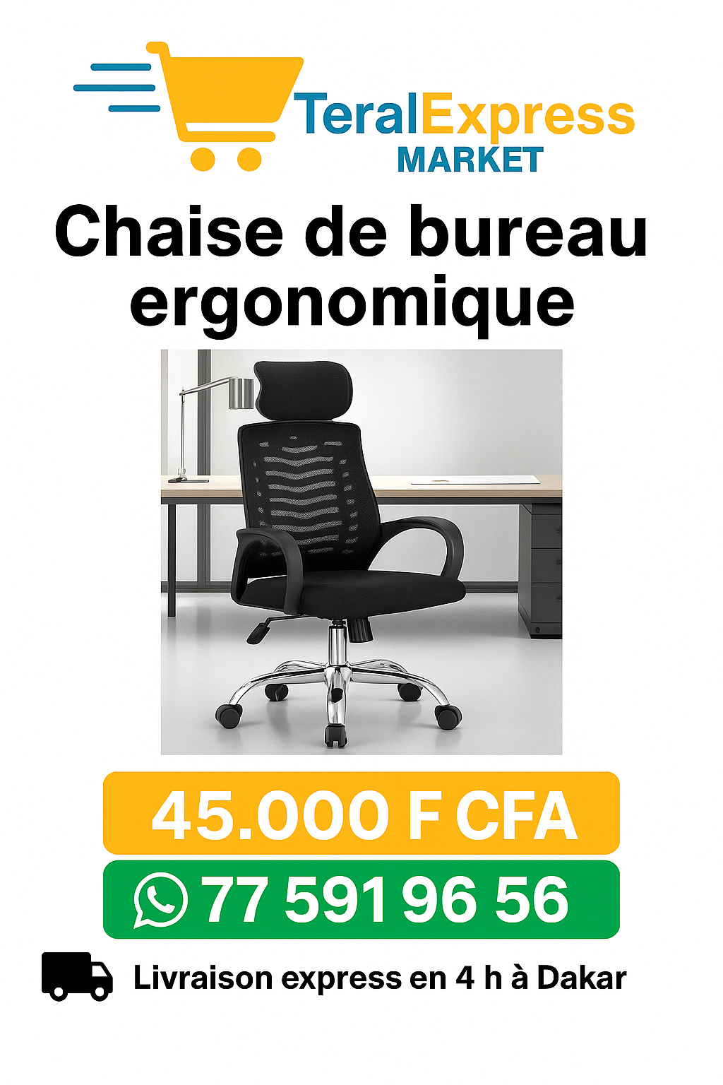 Chaise de Bureau Ergonomique Confort+ avec Dossier Respirant