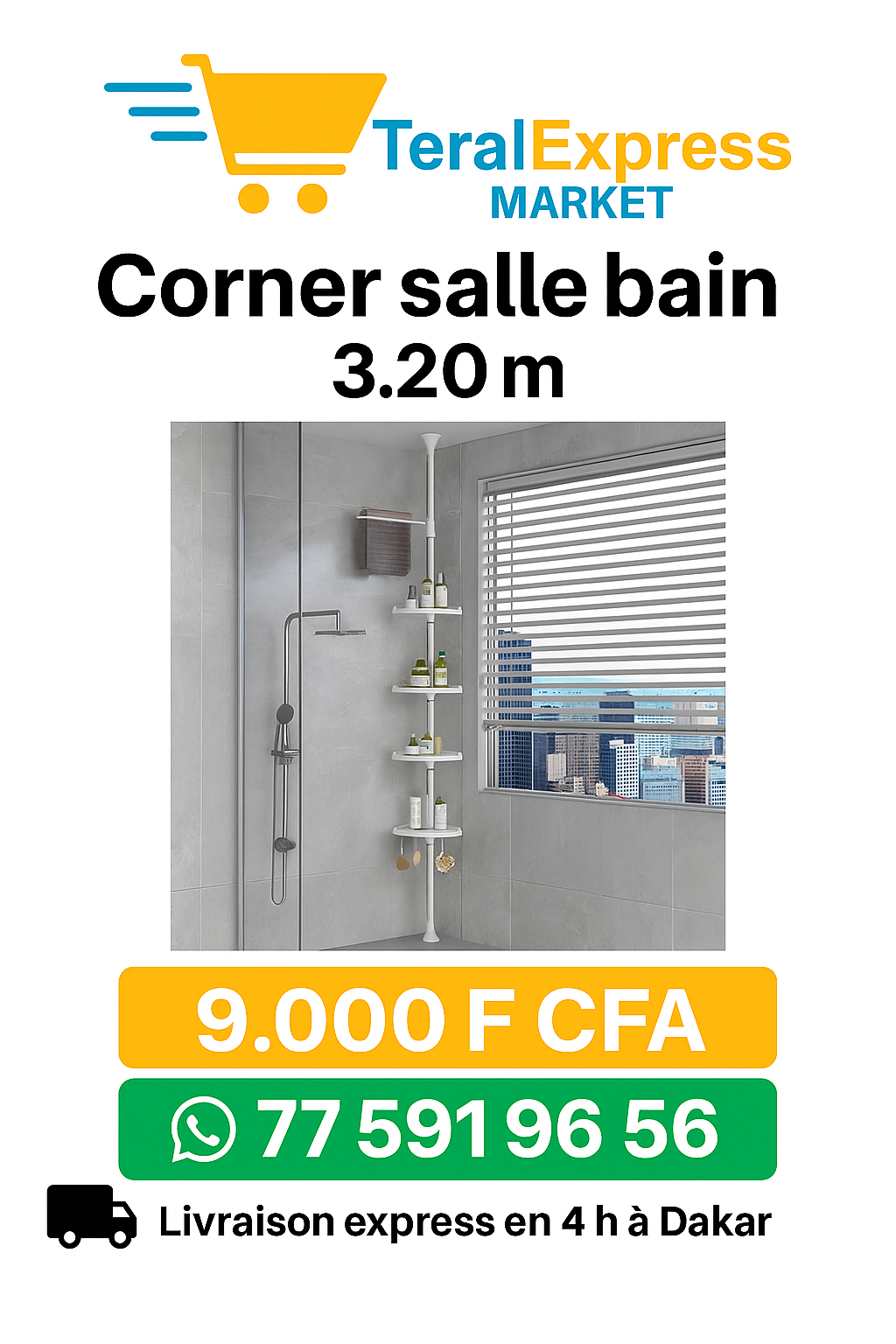 Étagère télescopique de salle de bain – 3.20 m