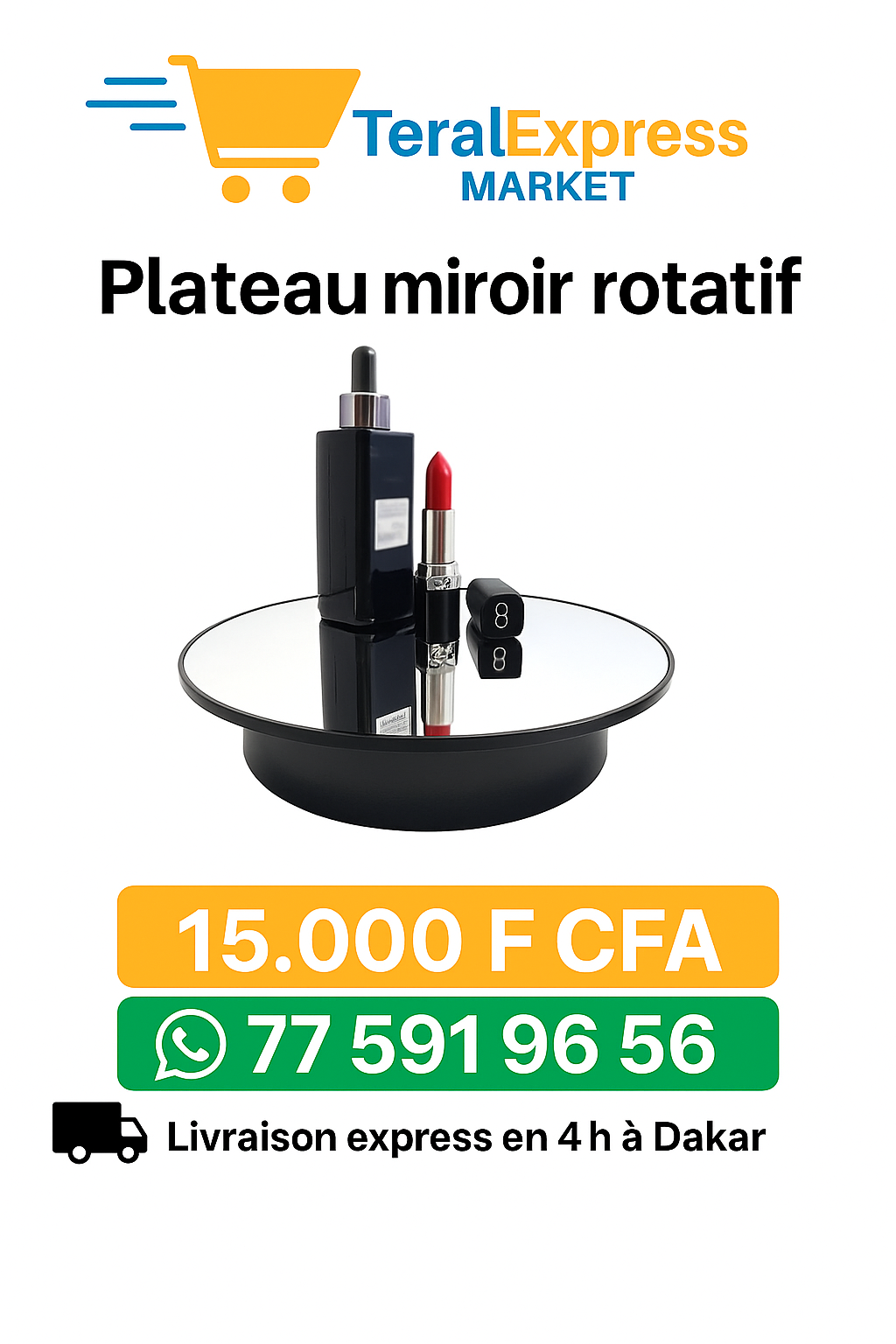 Plateau miroir rotatif – Présentoir cosmétique et décoration