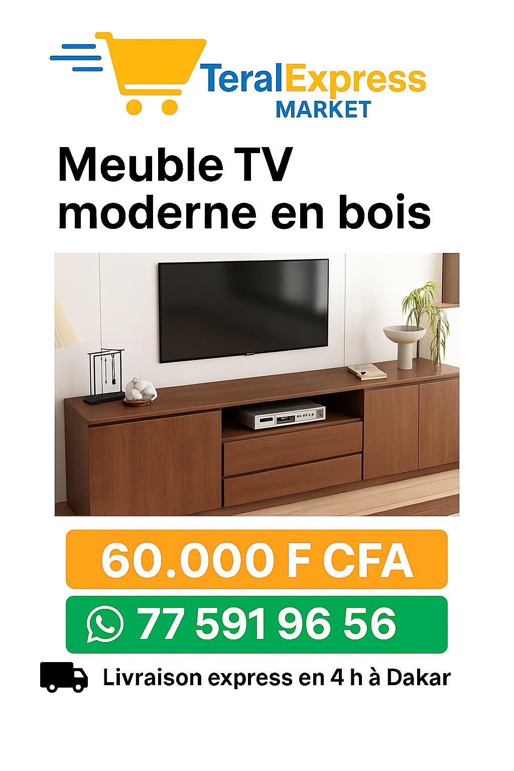 Meuble TV moderne en bois – Élégant & fonctionnel