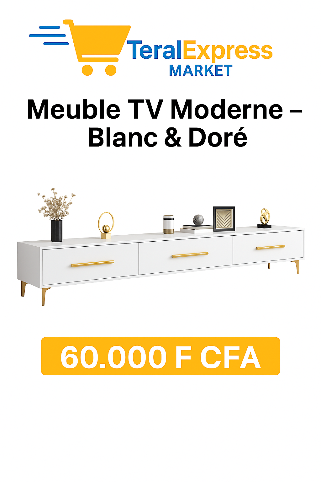 Meuble TV Moderne – Blanc & Doré