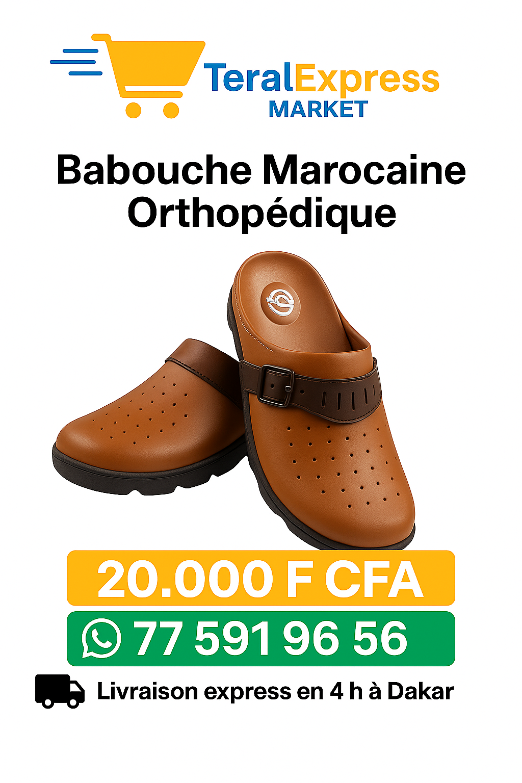 Babouche Marron Marocaine Orthopédique – Confort Absolu & Durabilité - Pointures disponibles : 40 – 41 – 42 – 43 – 44 – 45