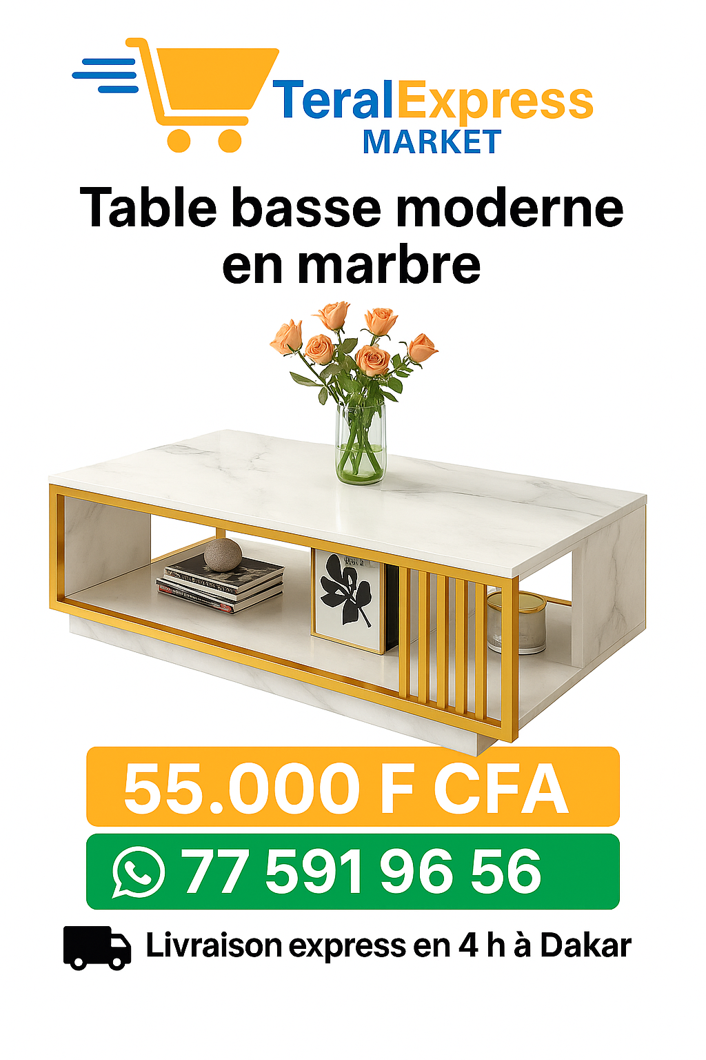 Table Basse Moderne en Marbre – Élégance & Finition Premium