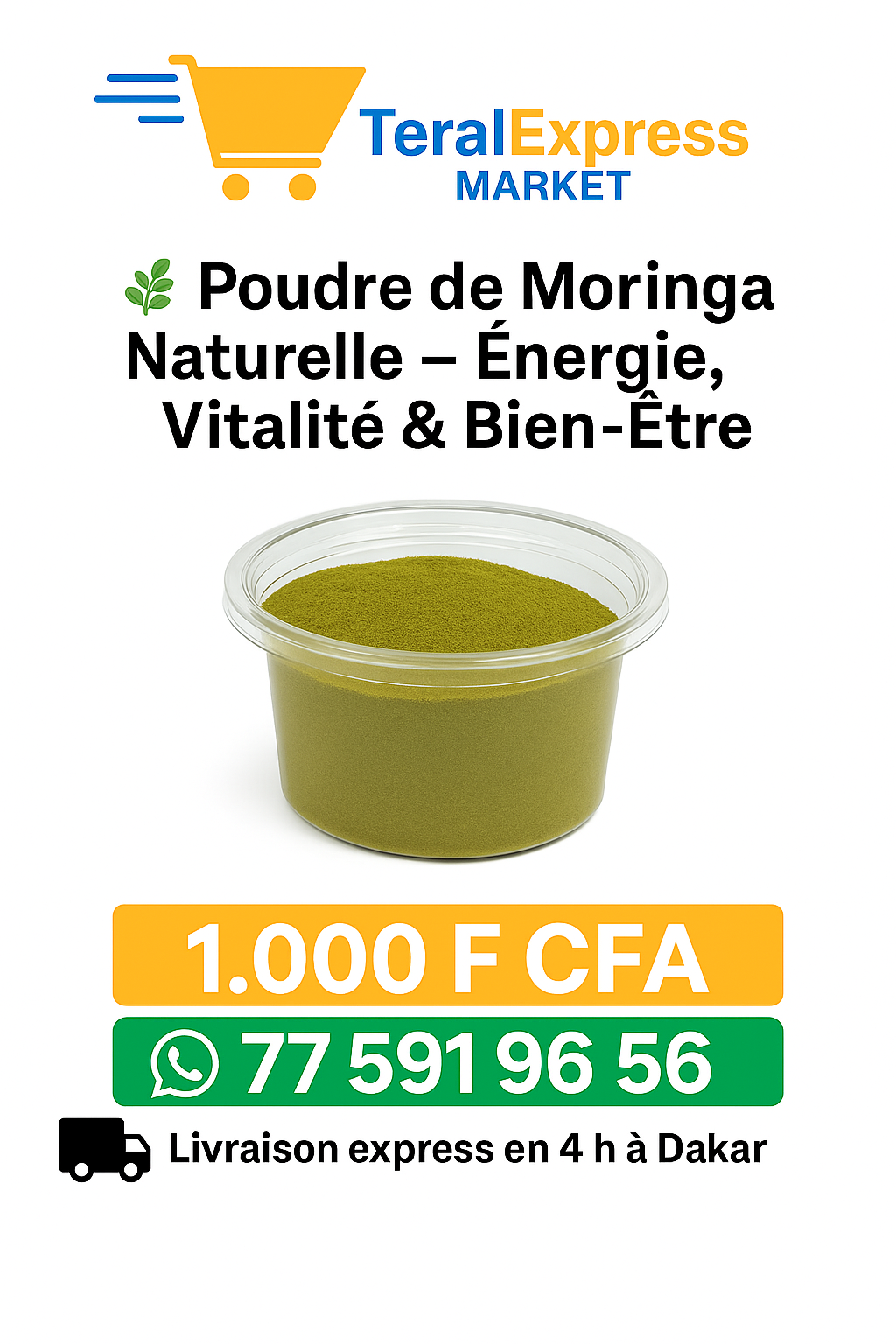 Poudre de Moringa Naturelle – Énergie, Vitalité & Bien-Être