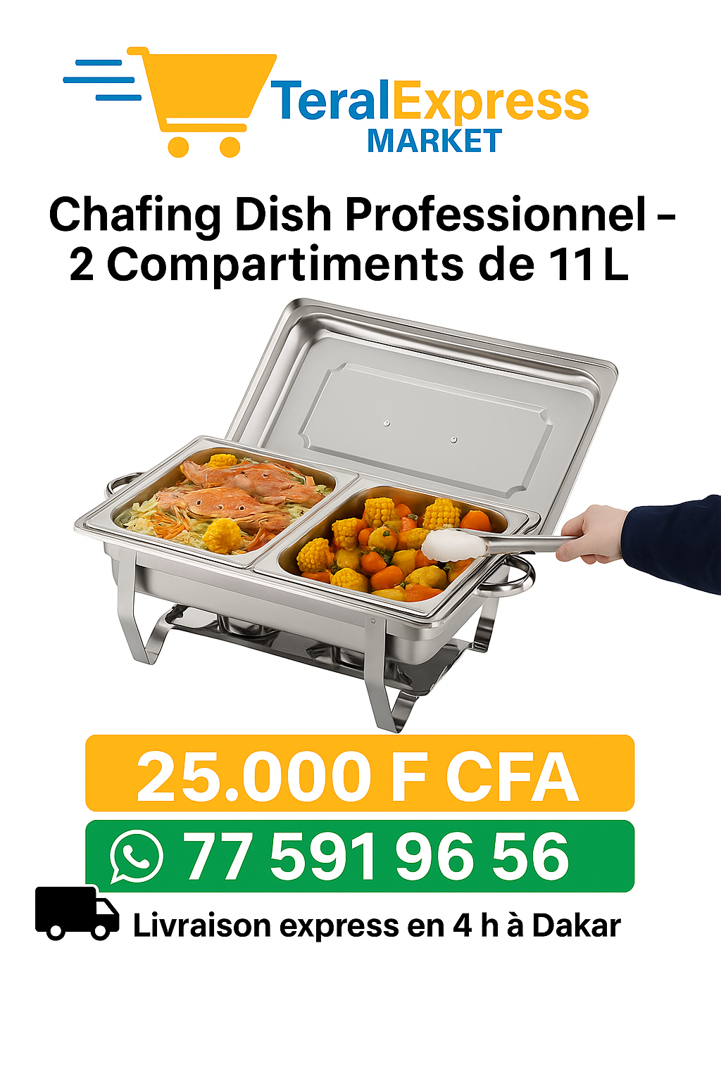 Chafing Dish Professionnel – 2 Compartiments de 11L