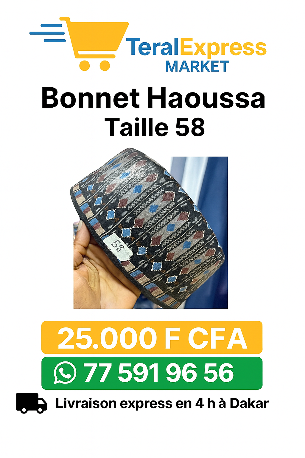 Bonnet Haoussa Traditionnel – Taille 58