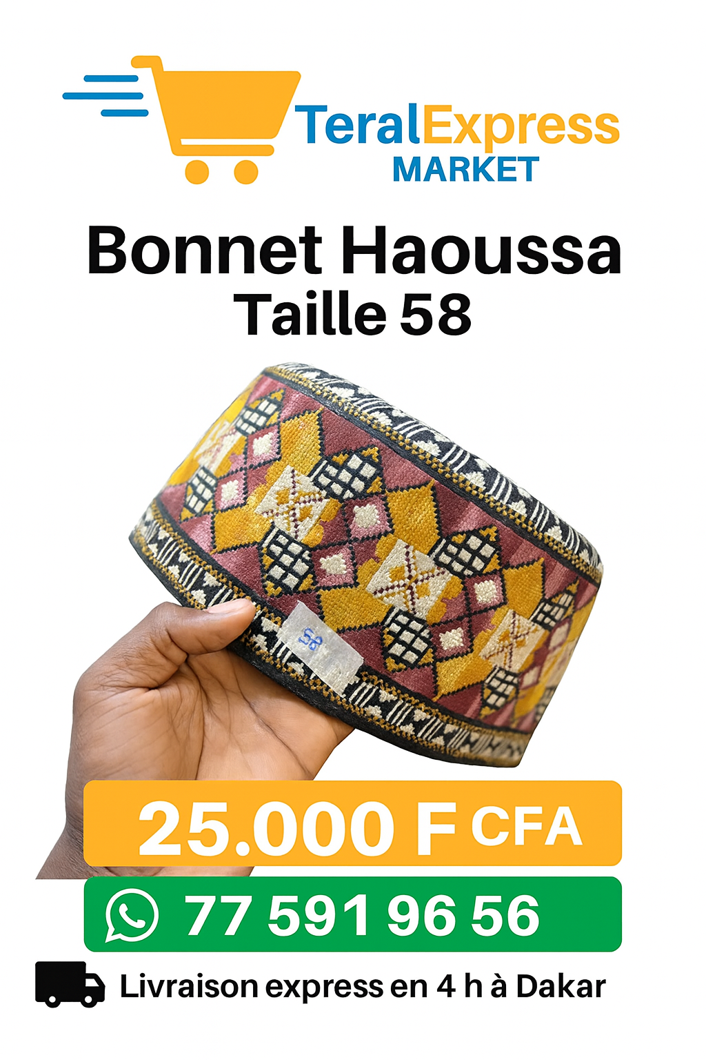 Bonnet Haoussa Traditionnel – Taille 58