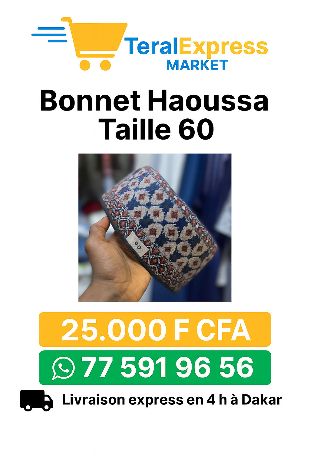 Bonnet Haoussa Traditionnel – Taille 60