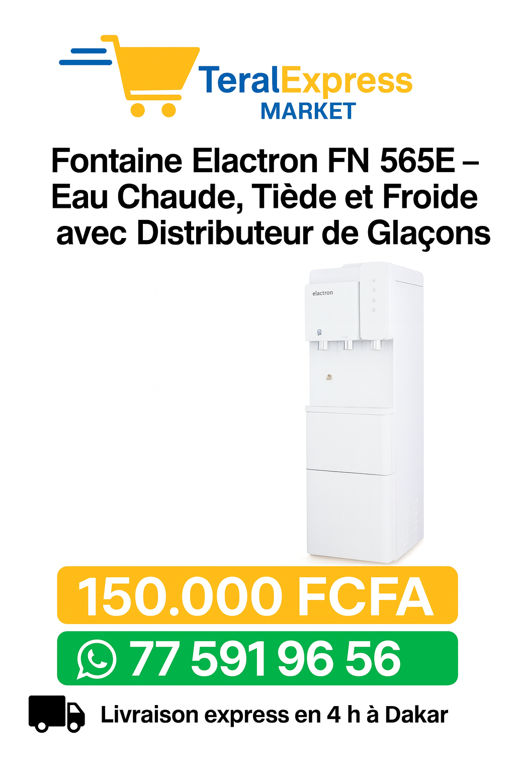 Fontaine Elektron FN 565E – Eau Chaude, Tiède et Froide avec Distributeur de Glaçons