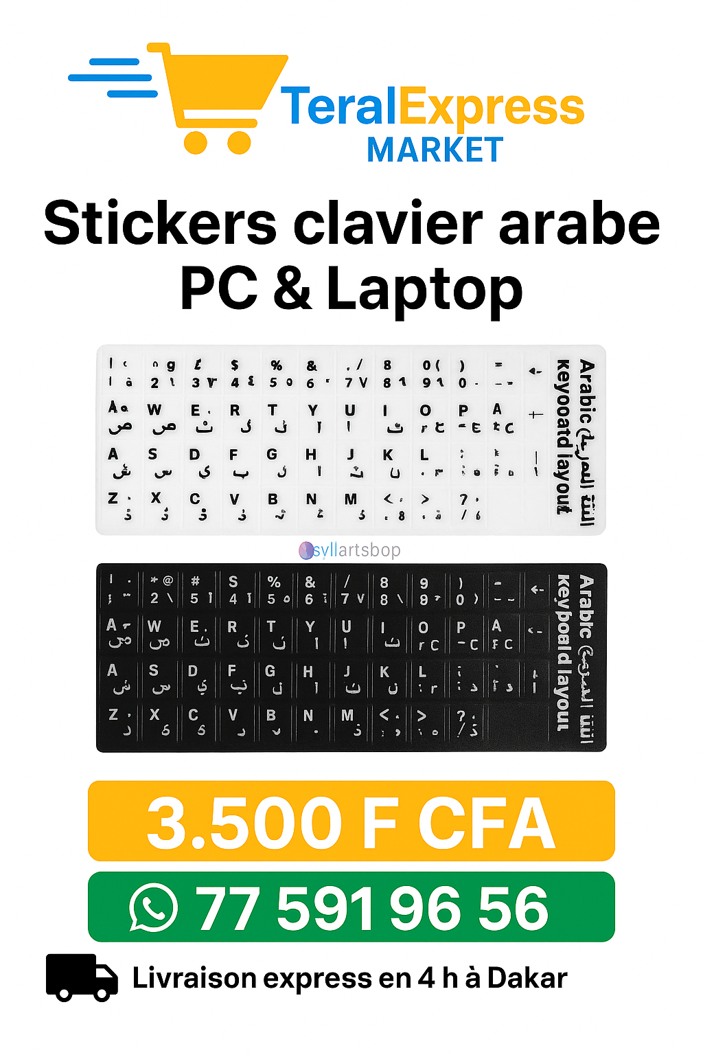 Stickers Clavier Arabe – Compatible PC & Laptop