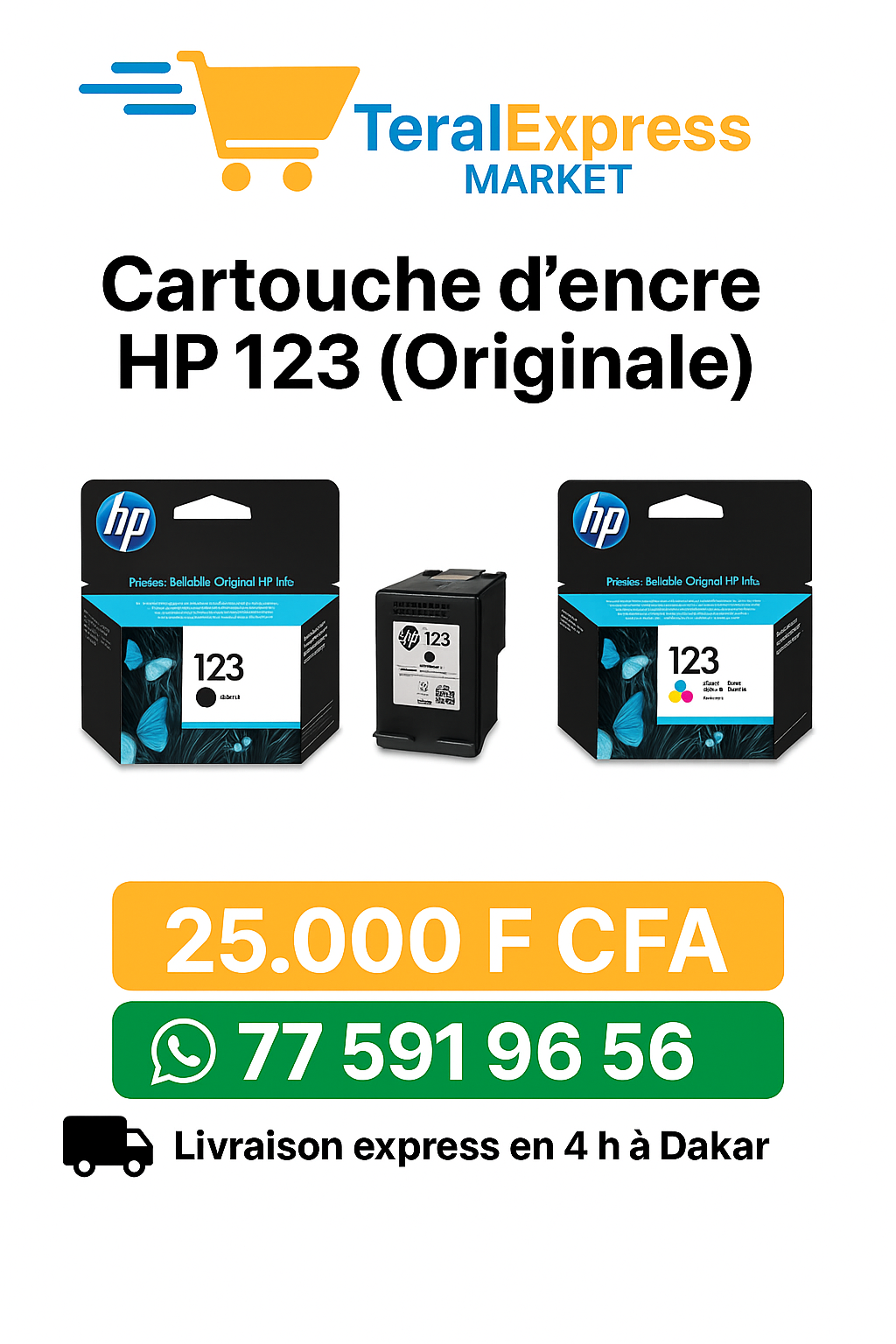 Pack de cartouches d'encre HP 123 noire et couleur